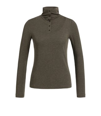 YAYA Long sleeve jersey top with button high neck - SLATE BLACK BROWN MELANGE