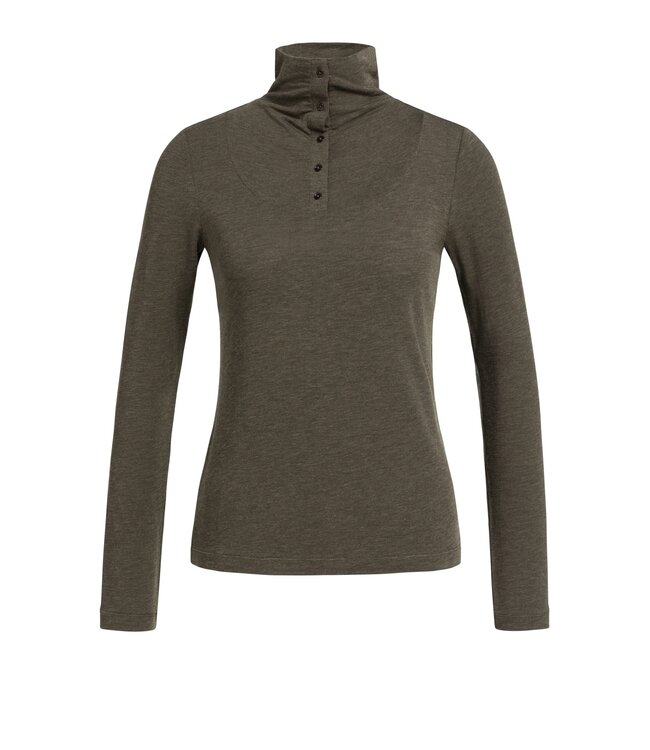 YAYA Long sleeve jersey top with button high neck - SLATE BLACK BROWN MELANGE