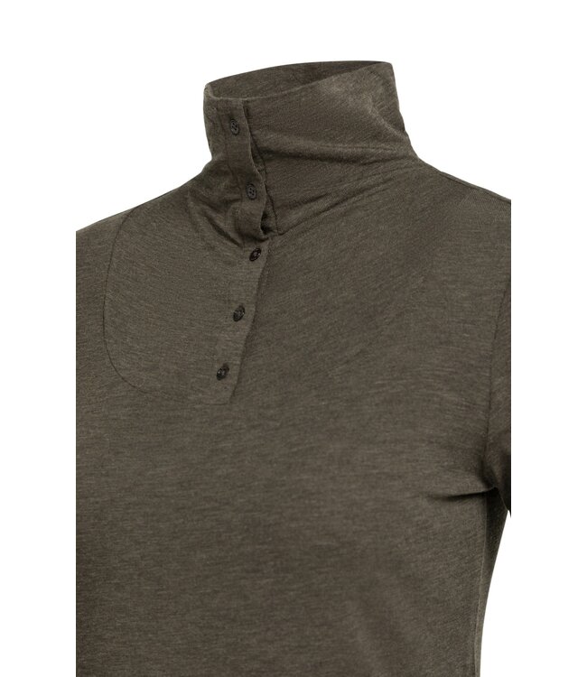 YAYA Long sleeve jersey top with button high neck - SLATE BLACK BROWN MELANGE