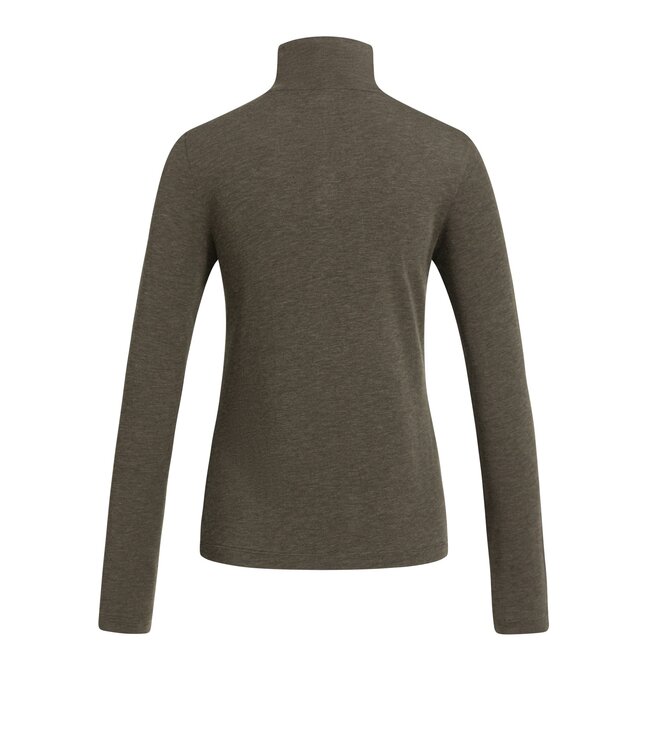 YAYA Long sleeve jersey top with button high neck - SLATE BLACK BROWN MELANGE