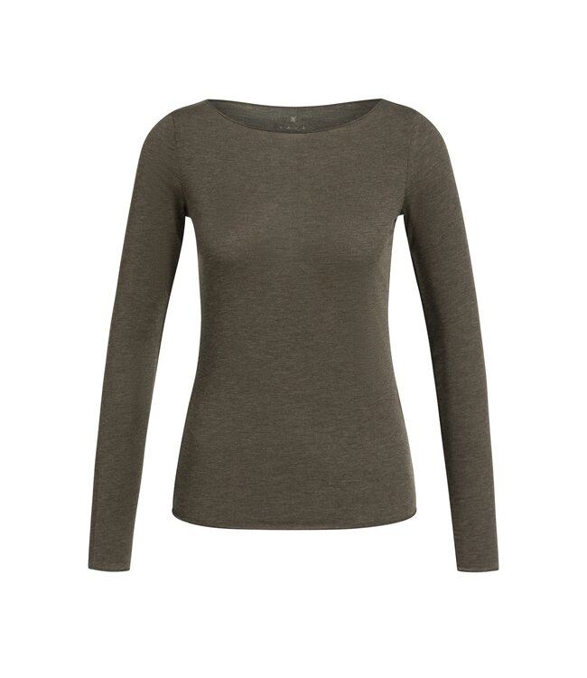 YAYA Long sleeve top with round neck - SLATE BLACK BROWN MELANGE