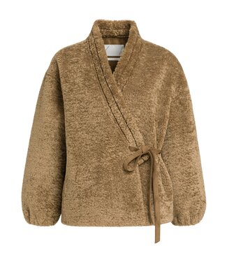 YAYA Faux fur kimono wrap jacket - OTTER BROWN