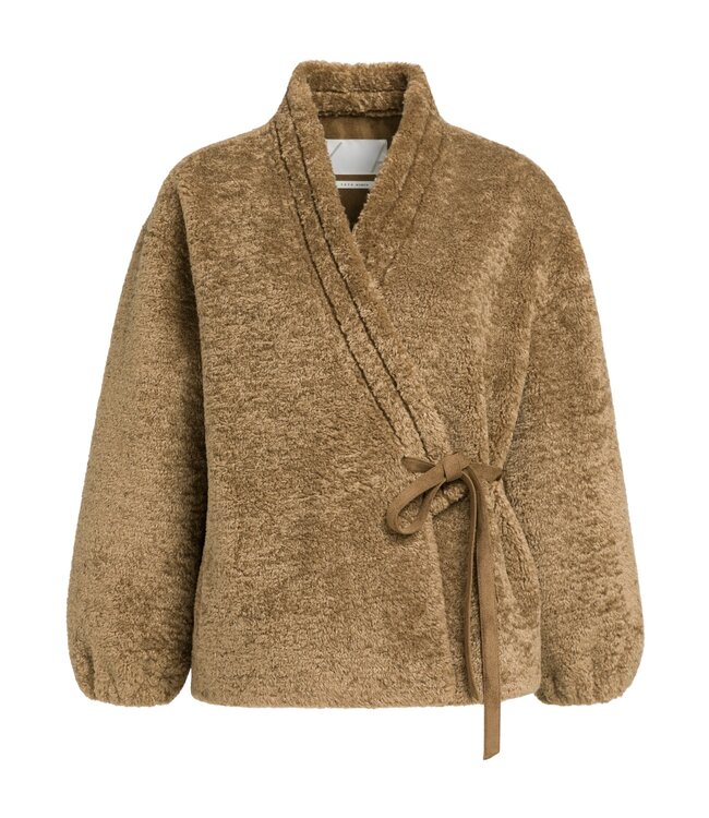 YAYA Faux fur kimono wrap jacket - OTTER BROWN