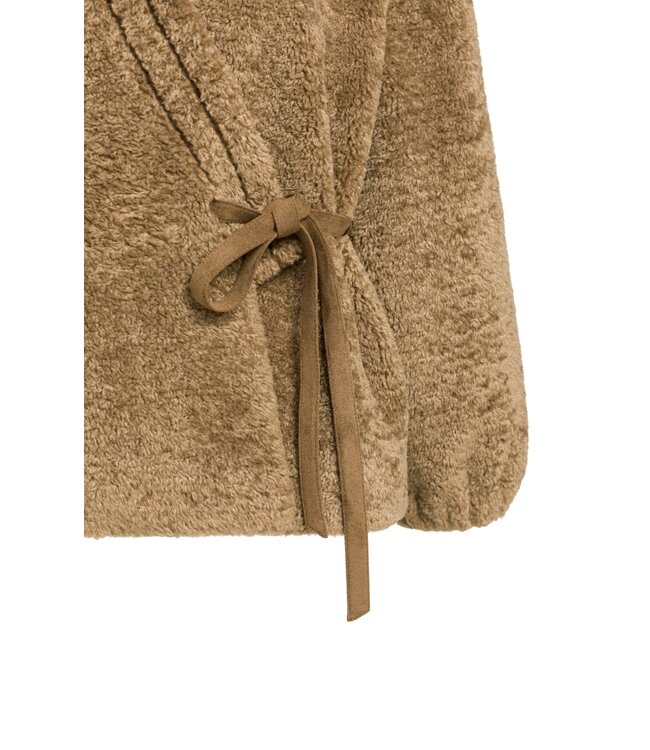 YAYA Faux fur kimono wrap jacket - OTTER BROWN