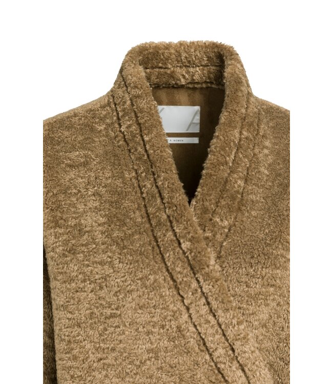 YAYA Faux fur kimono wrap jacket - OTTER BROWN