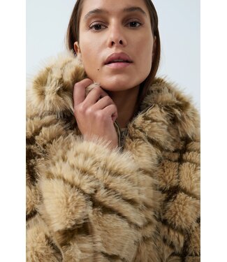 YAYA Faux fur fun jacket with collar - PURE CASHMERE GREY DESSIN