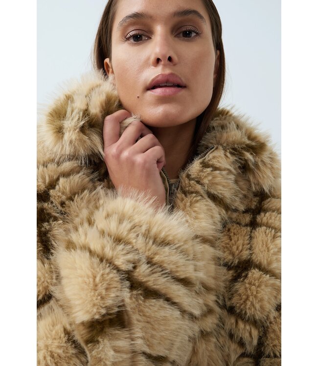 YAYA Faux fur fun jacket with collar - PURE CASHMERE GREY DESSIN