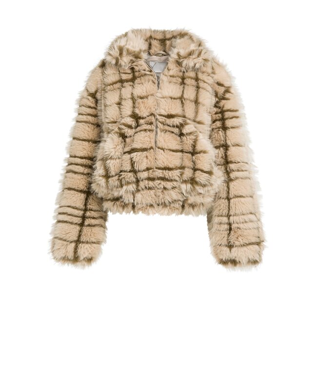 YAYA Faux fur fun jacket with collar - PURE CASHMERE GREY DESSIN