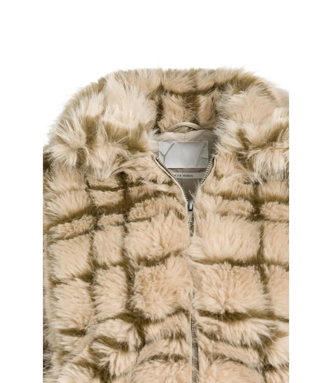 YAYA Faux fur fun jacket with collar - PURE CASHMERE GREY DESSIN