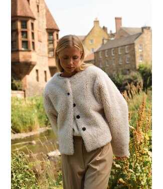 YAYA Oversized faux fur short jacket - BLEACHED SAND BEIGE