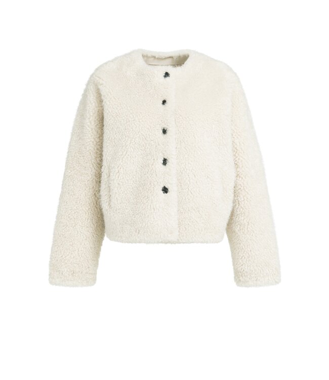 YAYA Oversized faux fur short jacket - BLEACHED SAND BEIGE