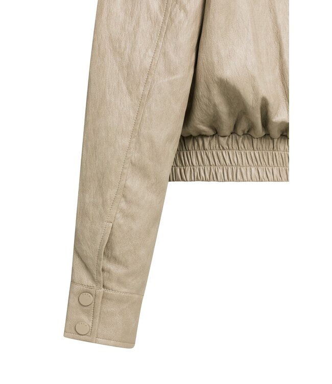 YAYA Faux leather cropped jacket with smocked waistband - CORNSTALK BROWN
