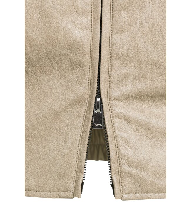 YAYA Faux leather cropped jacket with smocked waistband - CORNSTALK BROWN