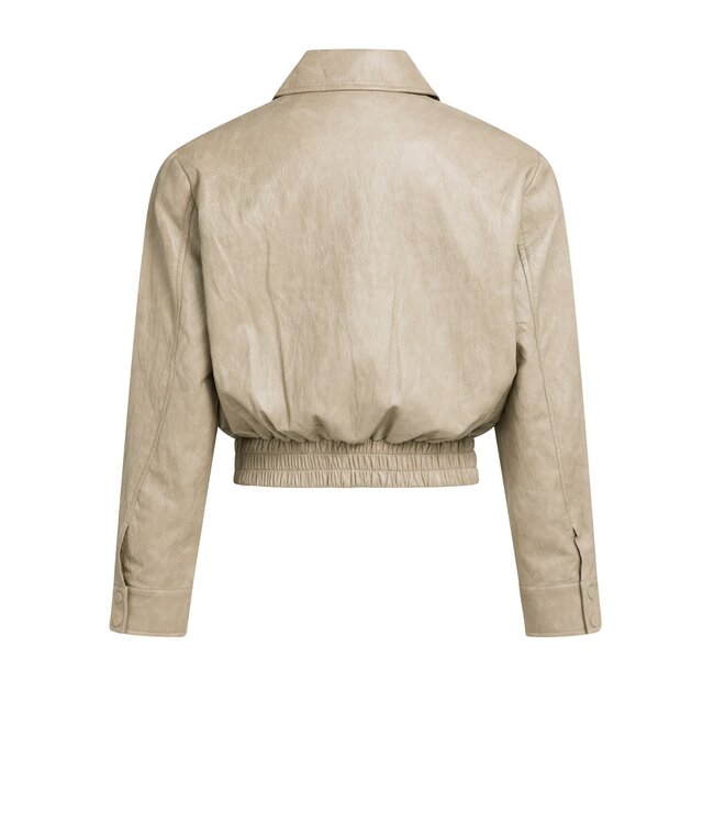 YAYA Faux leather cropped jacket with smocked waistband - CORNSTALK BROWN