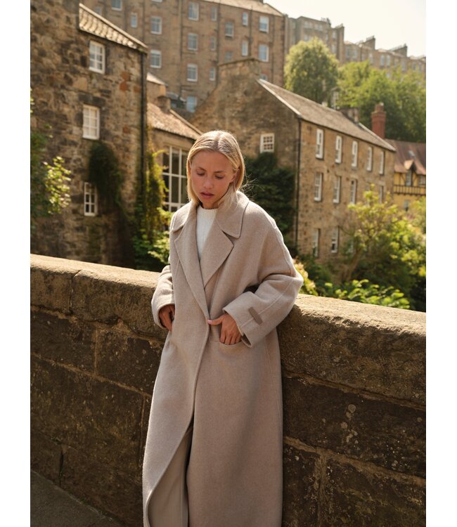 YAYA Extra long woven wool mix coat - CORNSTALK BROWN MELANGE