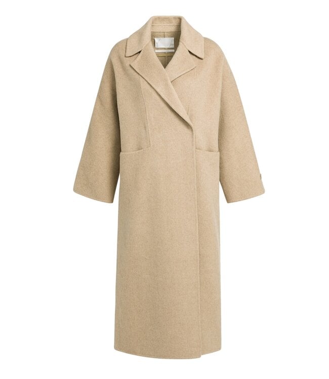 YAYA Extra long woven wool mix coat - CORNSTALK BROWN MELANGE