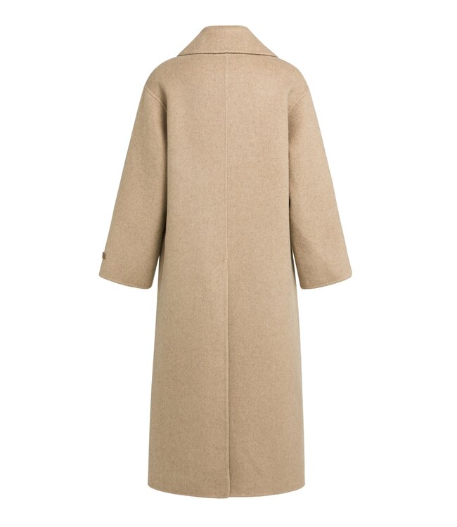YAYA Extra long woven wool mix coat - CORNSTALK BROWN MELANGE