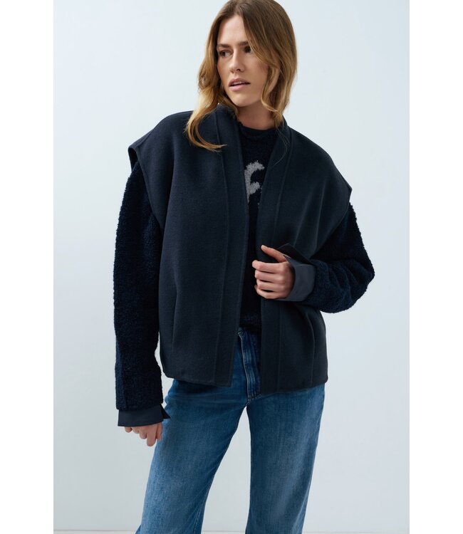 YAYA Oversized woolmix woven bodywarmer - CAT BLACK MELANGE