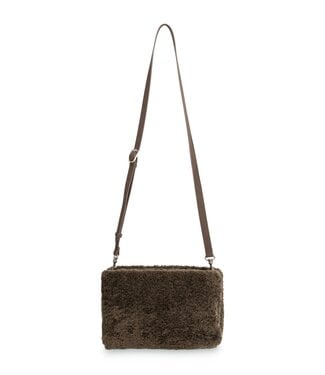 YAYA Faux fur cross body bag - SLATE BLACK BROWN