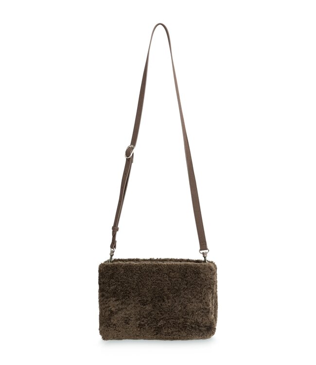 YAYA Faux fur cross body bag - SLATE BLACK BROWN