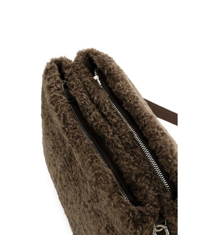 YAYA Faux fur cross body bag - SLATE BLACK BROWN
