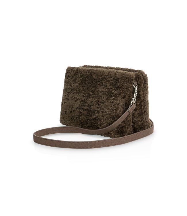 YAYA Faux fur cross body bag - SLATE BLACK BROWN