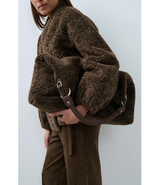 YAYA Reversible nylon and faux fur bag - SLATE BLACK BROWN