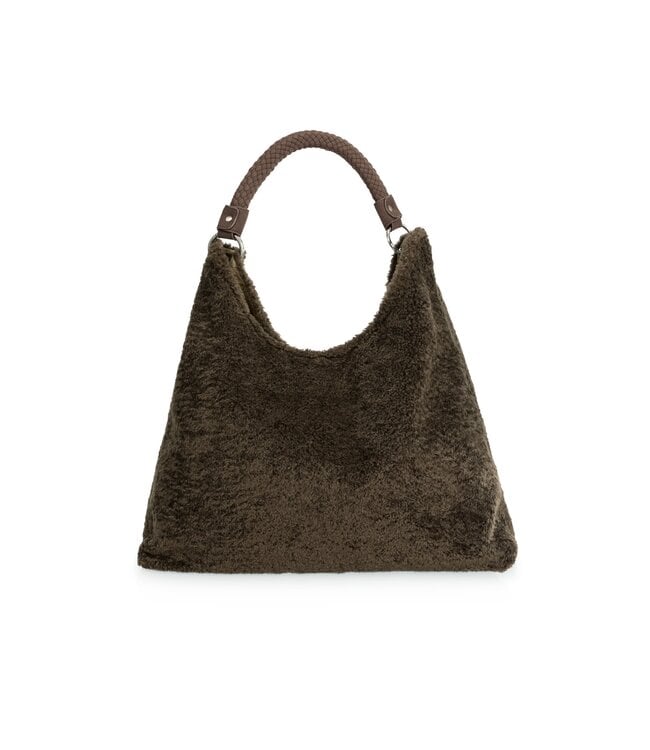 YAYA Reversible nylon and faux fur bag - SLATE BLACK BROWN