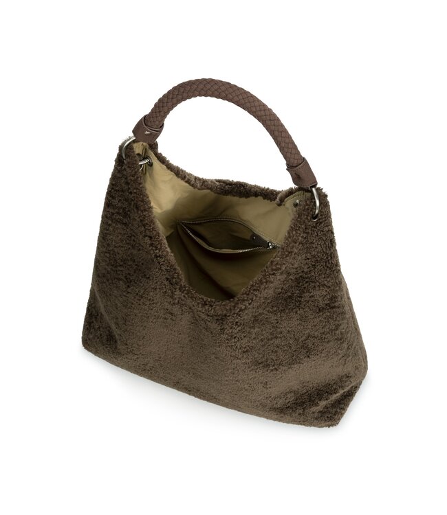 YAYA Reversible nylon and faux fur bag - SLATE BLACK BROWN
