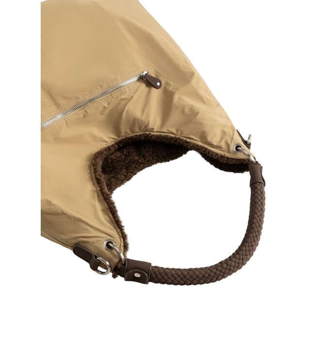 YAYA Reversible nylon and faux fur bag - SLATE BLACK BROWN