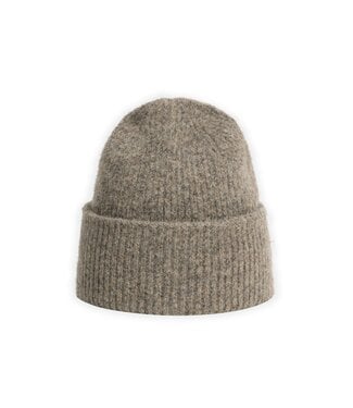 YAYA Soft knitted beanie with turned cuff - TEAK BROWN MELANGE