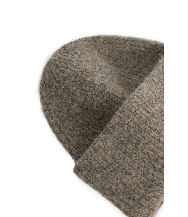YAYA Soft knitted beanie with turned cuff - TEAK BROWN MELANGE