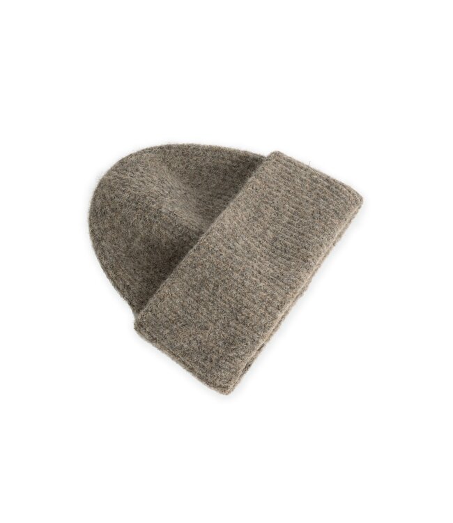 YAYA Soft knitted beanie with turned cuff - TEAK BROWN MELANGE