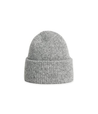 YAYA Soft knitted beanie with turned cuff - MEDIUM GREY MELANGE