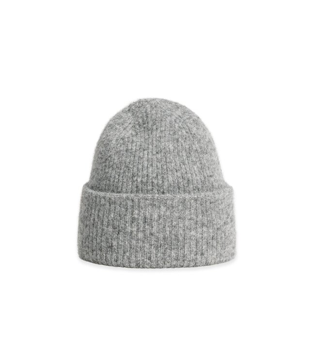 YAYA Soft knitted beanie with turned cuff - MEDIUM GREY MELANGE