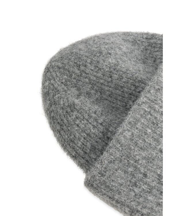 YAYA Soft knitted beanie with turned cuff - MEDIUM GREY MELANGE