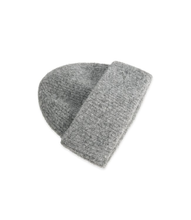 YAYA Soft knitted beanie with turned cuff - MEDIUM GREY MELANGE