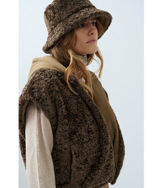YAYA Reversible nylon and faux fur bucket hat - SLATE BLACK BROWN