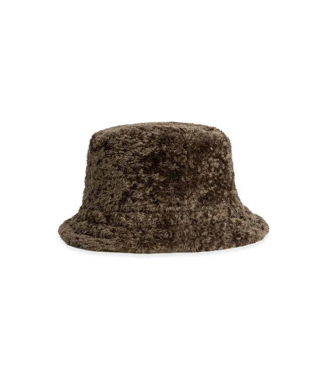 YAYA Reversible nylon and faux fur bucket hat - SLATE BLACK BROWN