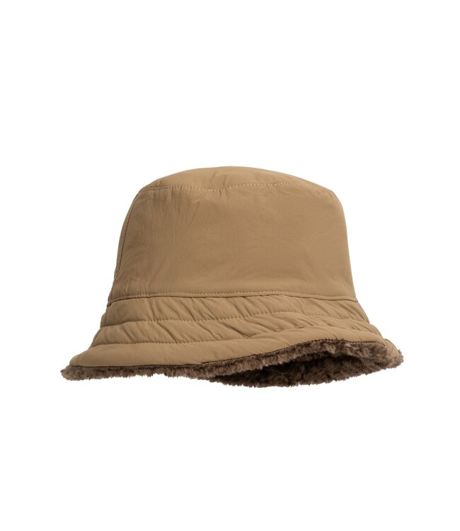 YAYA Reversible nylon and faux fur bucket hat - SLATE BLACK BROWN