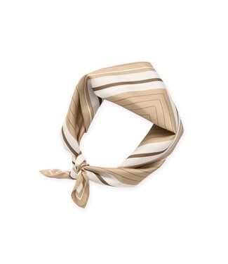 YAYA Printed satin twill striped border scarf 70 x 70 cm. - CORNSTALK BROWN DESSIN