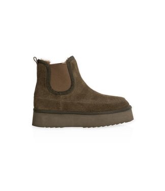 YAYA Platform fur lining suede ankle boots - SLATE BLACK BROWN