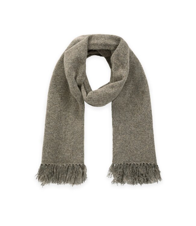 YAYA Soft knitted scarf with self fringes - TEAK BROWN MELANGE