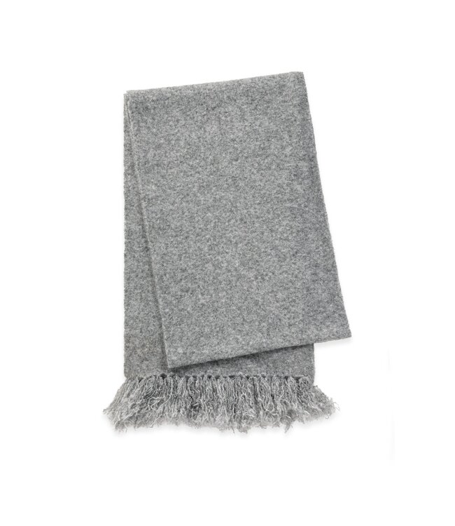 YAYA Soft knitted scarf with self fringes - MEDIUM GREY MELANGE