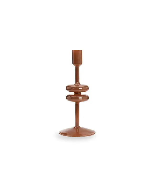 YAYA Glossy glass candle holder brown S - BROWN