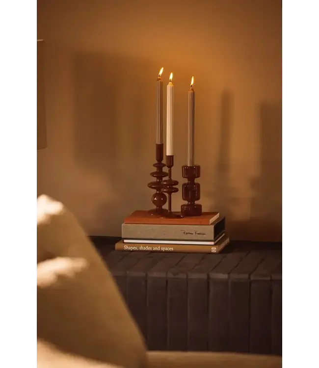YAYA Glossy glass candle holder brown S - BROWN