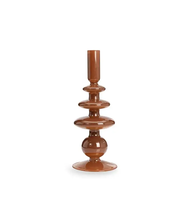 YAYA Glossy glass candle holder brown M - BROWN