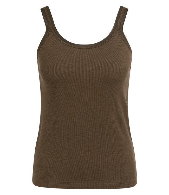 YAYA Fitted singlet with mesh trim - SLATE BLACK BROWN