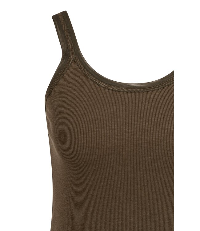 YAYA Fitted singlet with mesh trim - SLATE BLACK BROWN