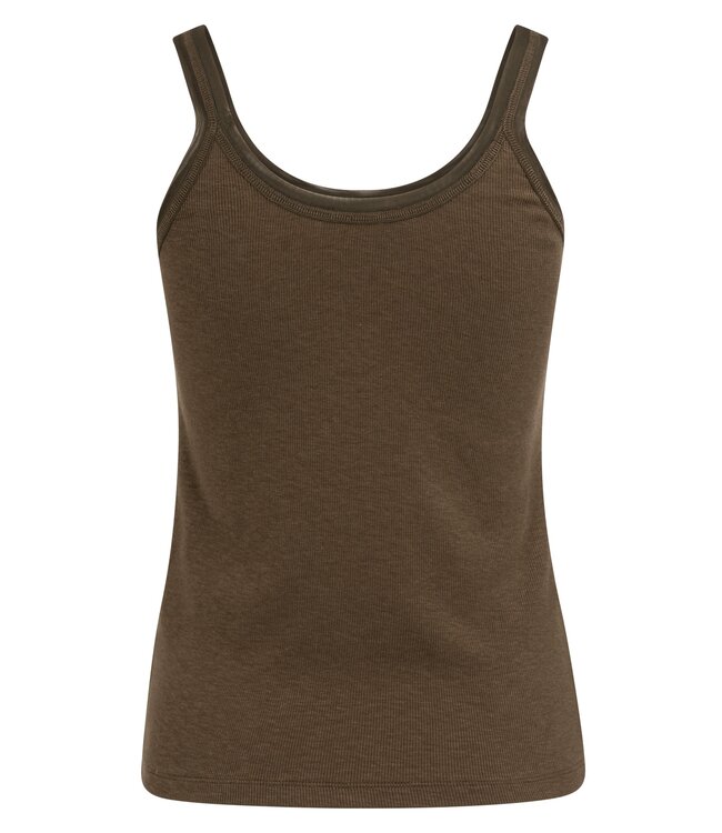 YAYA Fitted singlet with mesh trim - SLATE BLACK BROWN